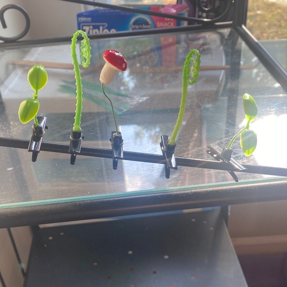 Charming Green Plant and Red Mushroom Hair Clips